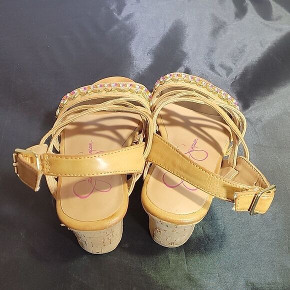 JESSICA SIMPSON LITTLE/BIG GIRL'S FALLON CORK-WRAPPED MIDSOLEWEDGE SANDAL SHOES - Picture 4 of 15